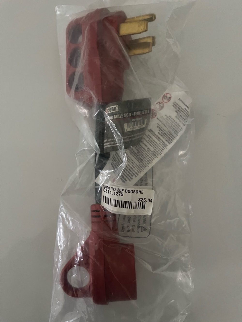 Red 50A to 30A Dogbone Adapter Plug